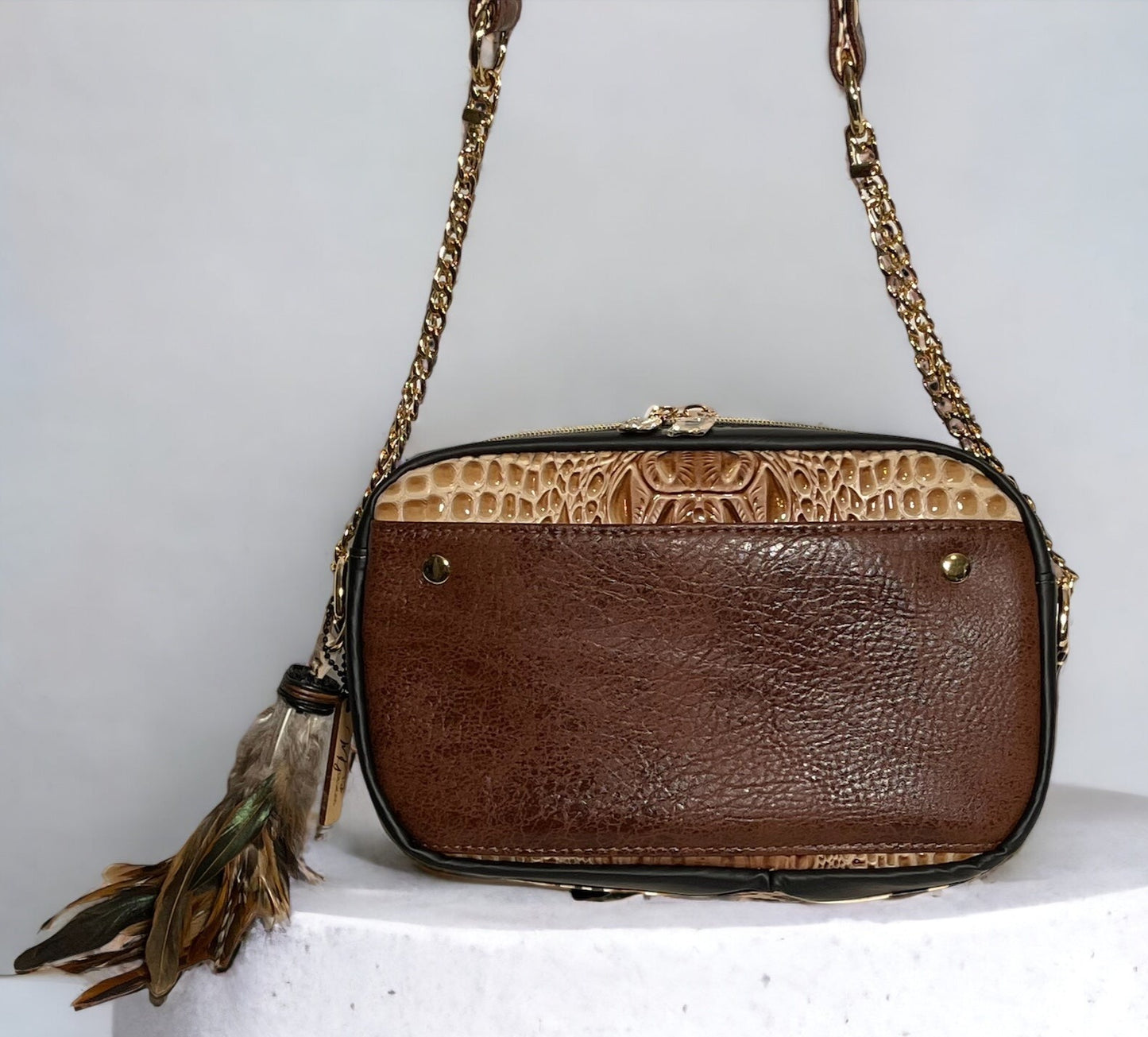 Brown, Black and Tan Designer Inspired Crossbody Camera Bag