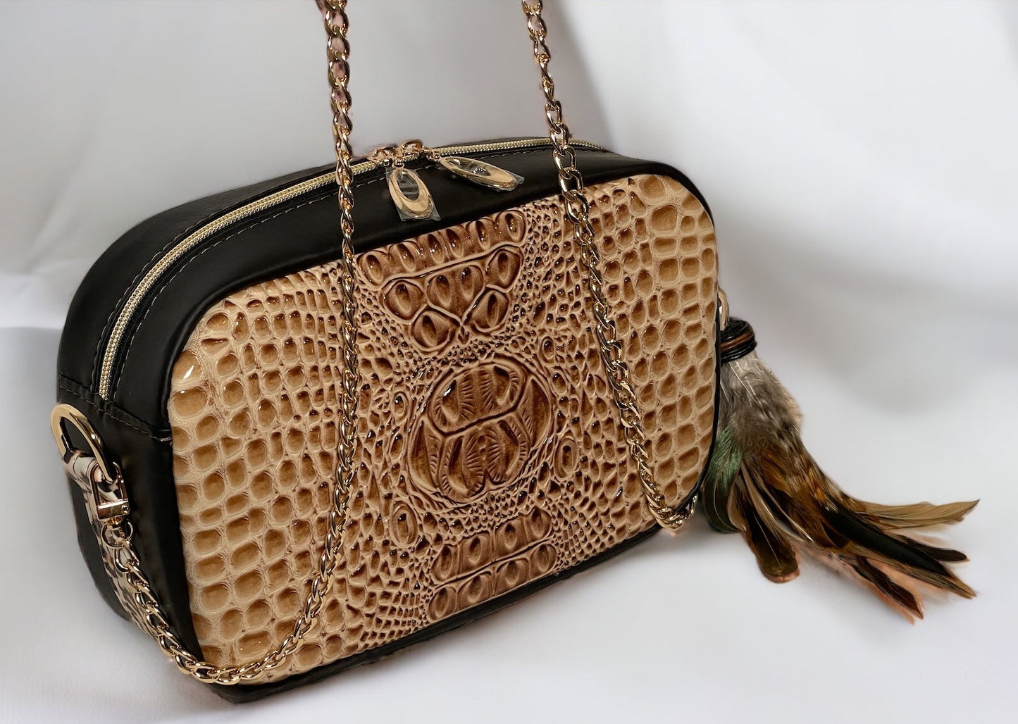 Brown, Black and Tan Designer Inspired Crossbody Camera Bag