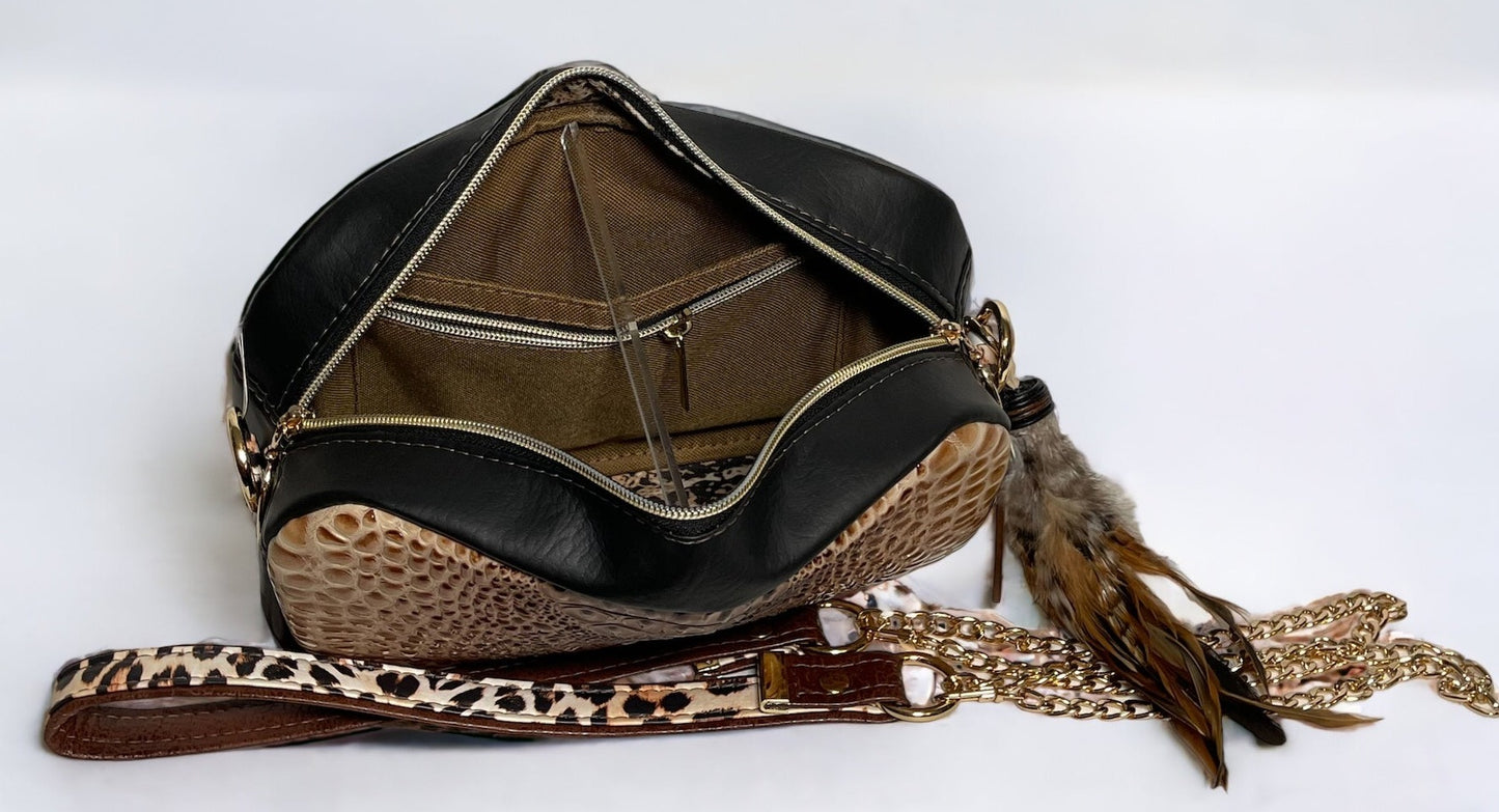 Brown, Black and Tan Designer Inspired Crossbody Camera Bag